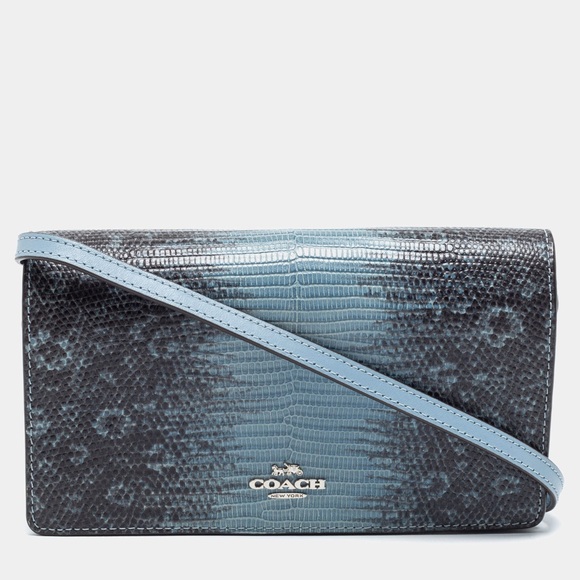 Coach Blue/Black Embossed Leather Hayden Crossbody Clutch - Picture 1 of 3